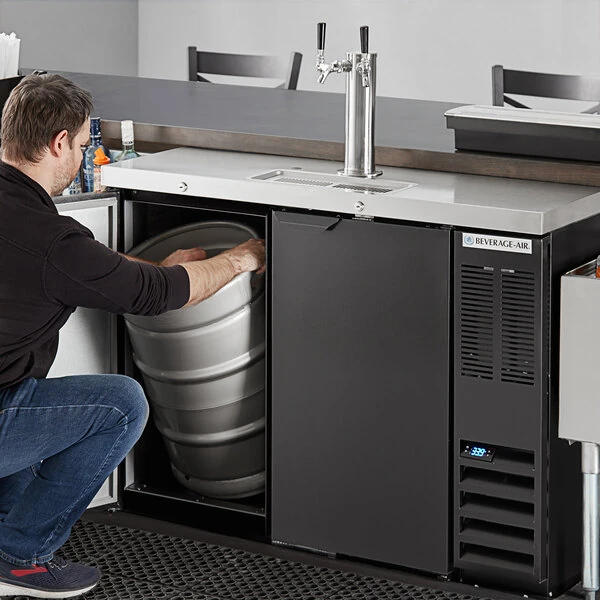 Beverage-Air DD48HC-1-B-ALT-138-WINE Four Tap Kegerator Wine Dispenser with Left Side Compressor - Black, (2) 1/2 Keg Capacity