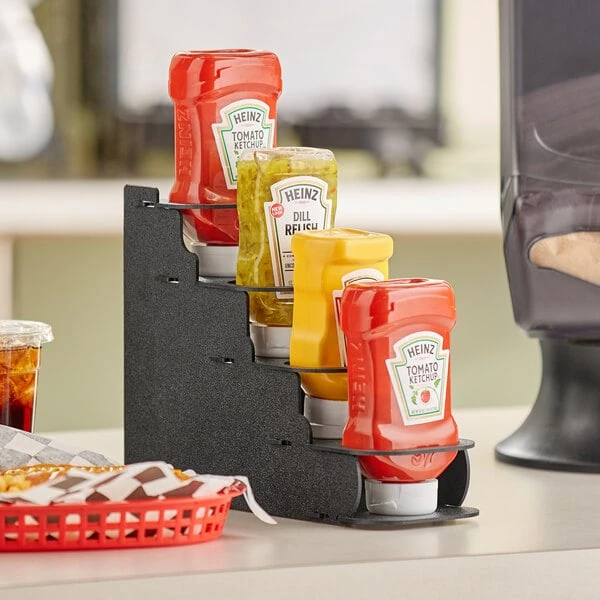 ServSense Black 4-Section Stepped Condiment Bottle Organizer