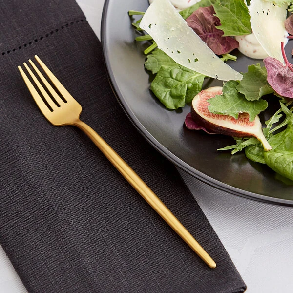 Acopa Odin Gold 7 5/16" 18/8 Brushed Stainless Steel Extra Heavy Weight Forged Salad / Dessert Fork - 12/Case