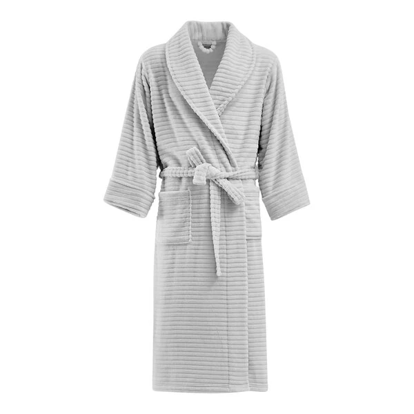 Berkshire Hospitality Repose VelvetLoft Gray Ribbed Polyester Bath Robe - Small - 12/Case