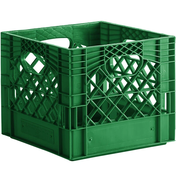 Green 16 Qt. Square Milk Crate - 13" x 13" x 11"