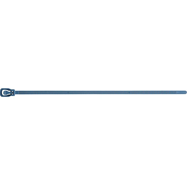 Retyz Metal Detectable EveryTie Blue 10" 50 lb. Tensile Strength (222N) 4.8 mm Strap Width Releasable / Reusable Cable Ties EVT-M10BL-TA - 100/Pack