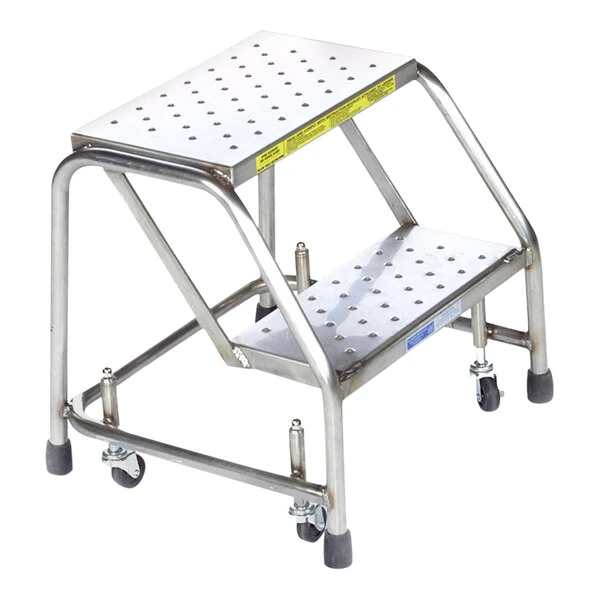 Ballymore SS2N30 2-Step Stainless Steel Rolling Ladder with Spring Loaded Casters, 24" Wide Steps, and 10" Deep Top Step