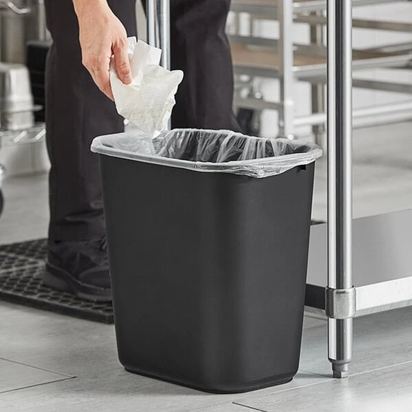 Lavex 28 Qt. / 7 Gallon Black Rectangular Wastebasket / Trash Can - 10/Case