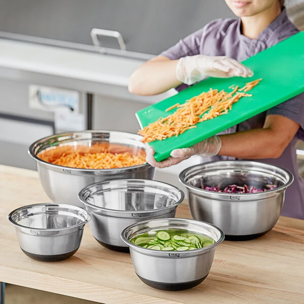 Choice Standard Stainless Steel Mixing Bowl Set with Silicone Bottom - 5/Set