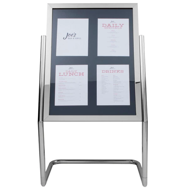 Aarco P-15C Chrome 25" x 48" Double Pedestal Poster Stand