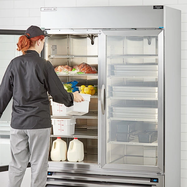 Beverage-Air HBRF49HC-1-A-G Horizon Series 52" Stainless Steel Glass Door Dual Temperature Reach-In Refrigerator / Freezer
