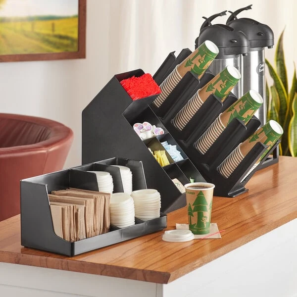 Choice Black Plastic Countertop Coffee Organizer Station Set
