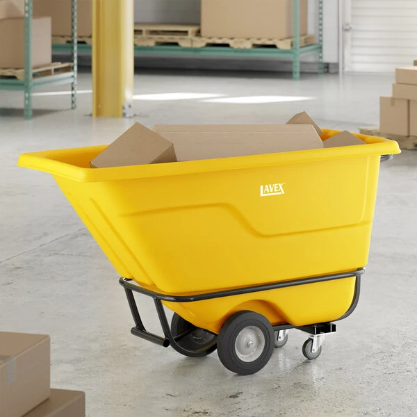 Lavex 0.5 Cubic Yard Yellow Heavy-Duty Tilt Truck / Trash Cart (850 lb. Capacity)