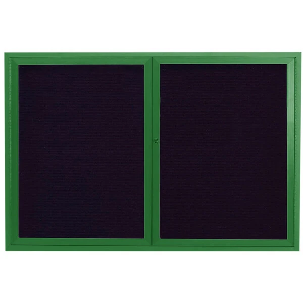 Aarco ADC4872G 48" x 72" Enclosed Hinged Locking 2 Door Powder Coated Green Aluminum Indoor Message Center with Black Letter Board