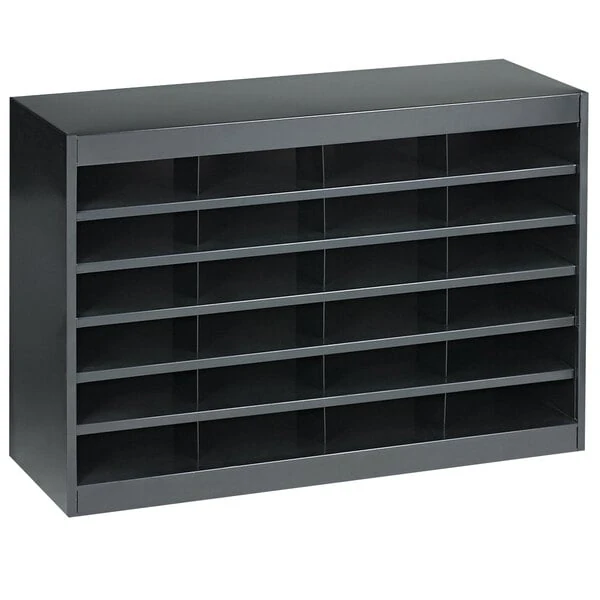 Safco 9211BLR Black 24-Section Steel Mail Sorter - 37 1/2" x 12 3/4" x 25 3/4"