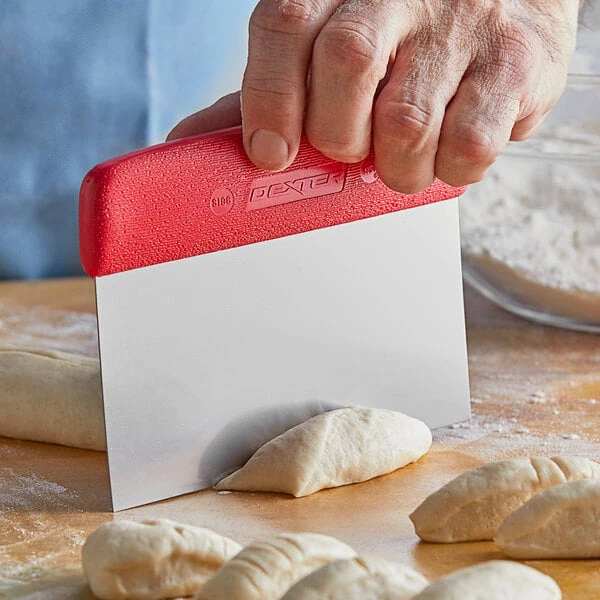 Dexter-Russell 17303R Sani-Safe 6" x 4 5/8" High Carbon Stainless Steel Dough Cutter / Bench Scraper with Red Handle