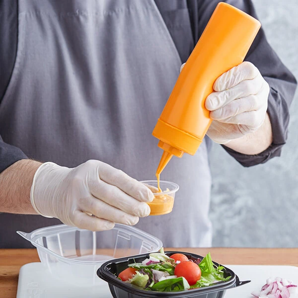 Choice 12 oz. Orange Wide Mouth Squeeze Bottle   - 6/Pack
