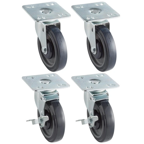 Regency 5 inch Heavy Duty Zinc Swivel Plate Casters for Work Tables and Equipment Stands - 4/Set