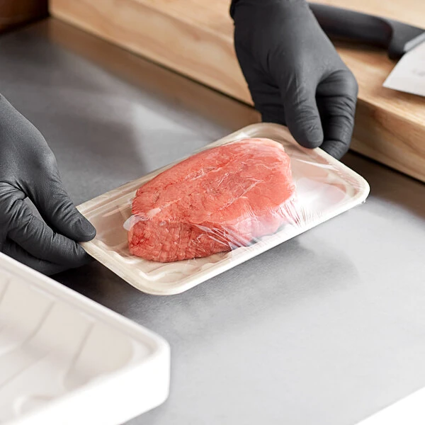 World Centric Compostable Fiber Laminated Meat Tray 8 5/16" x 4 7/8" x 11/16" - 500/Case