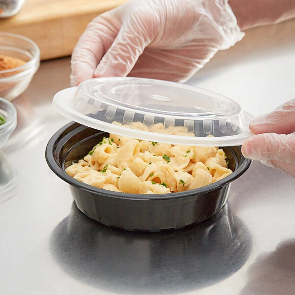 Choice 16 oz. Black Round Microwavable Heavy Weight Container with Lid - 150/Case