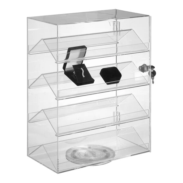 13 1/4" x 7" x 17" Clear Acrylic 4-Shelf Locking Countertop Display Showcase with Rotating Base