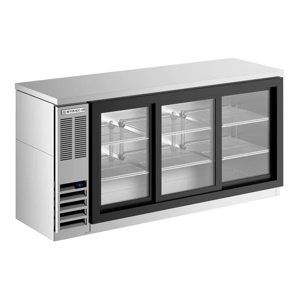 Beverage-Air BB72HC-1-GS-S-27-ALT 72" Stainless Steel Counter Height Sliding Glass Door Back Bar Refrigerator with Left Side Compressor