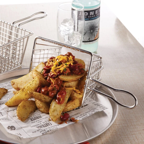 American Metalcraft 5" x 5" x 3" Mini Square Stainless Steel Fry Basket Server