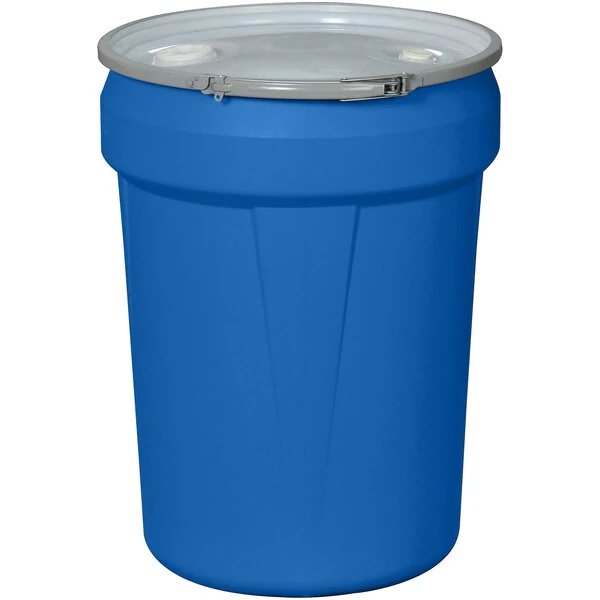Eagle Manufacturing 1601MBBG 30 Gallon Blue Plastic Barrel Drum with 1/2" x 1 3/4" Bung Holes and Metal Lever-Lock