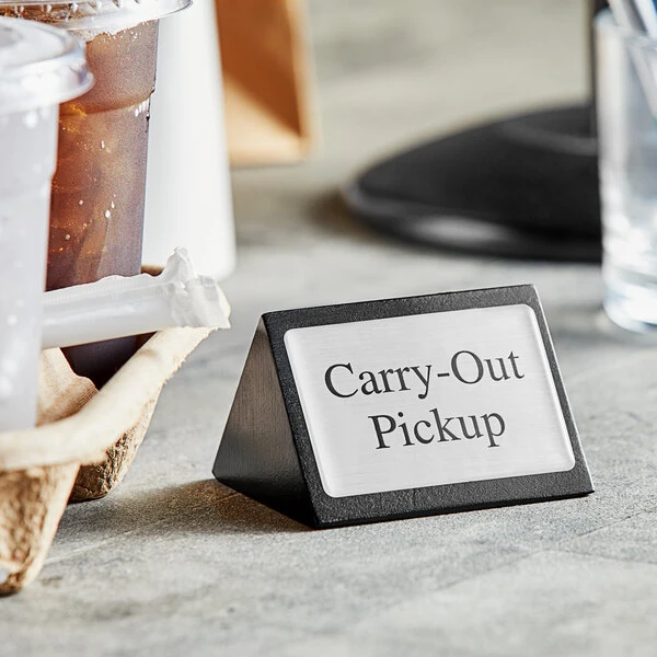 American Metalcraft Double-Sided Black Wood "Carry-Out / Pickup" Sign