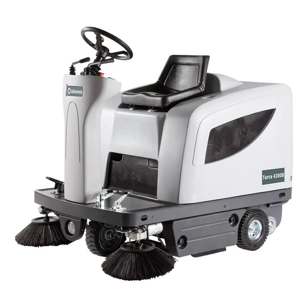 Advance 56100787 Terra 4300B 46" 18.7 Gallon Cordless Ride-On Indoor / Outdoor Sweeper with 312 Ah AGM Batteries and Charger - 24V