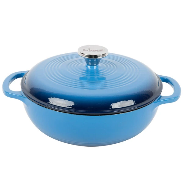 Lodge EC3D33 3 Qt. Caribbean Blue Enameled Cast Iron Dutch Oven