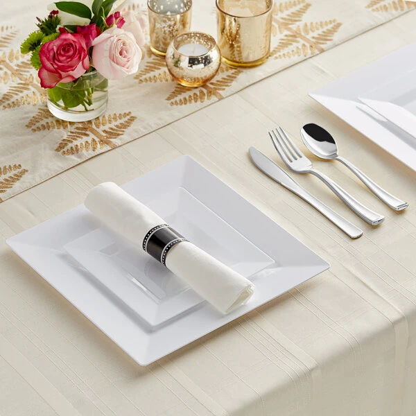 Visions 120 Settings of Silver White Plastic Dinnerware and Classic Rolled Flatware - 120/Case