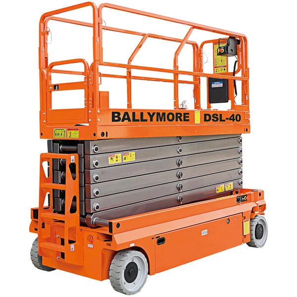 Ballymore DSL-40 44" x 90" Battery-Powered Drivable Compact Scissor Lift with 36" Roll-Out Cantilevered Platform - 550 lb., 46' Working Height