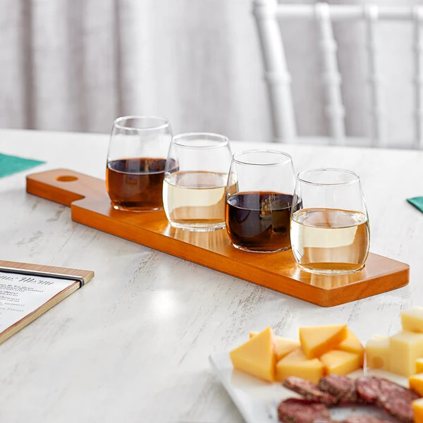 Acopa Dual-Sided Flight Paddle with 6 oz. Stemless Wine Tasting Glasses - 3/Set