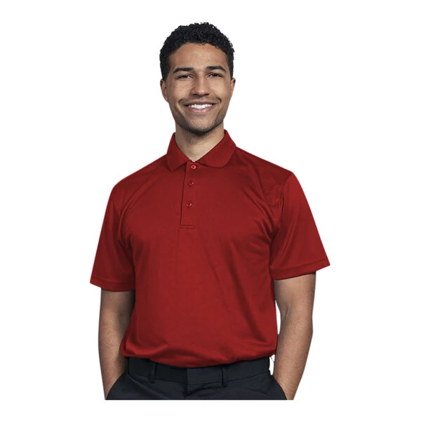 Uncommon Chef 50TJ01-R Men's Customizable Red Short Sleeve Moisture Wicking Polo Shirt - Polyester - L