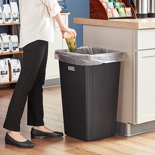 Lavex 25 Gallon Black Square Trash Can