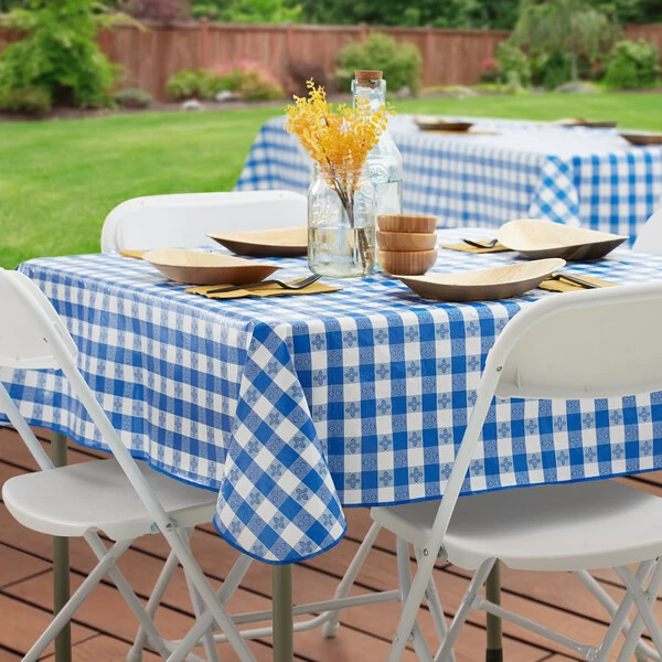 Choice 52" x 52" Royal Blue Textured Gingham Vinyl Table Cover with Flannel Back