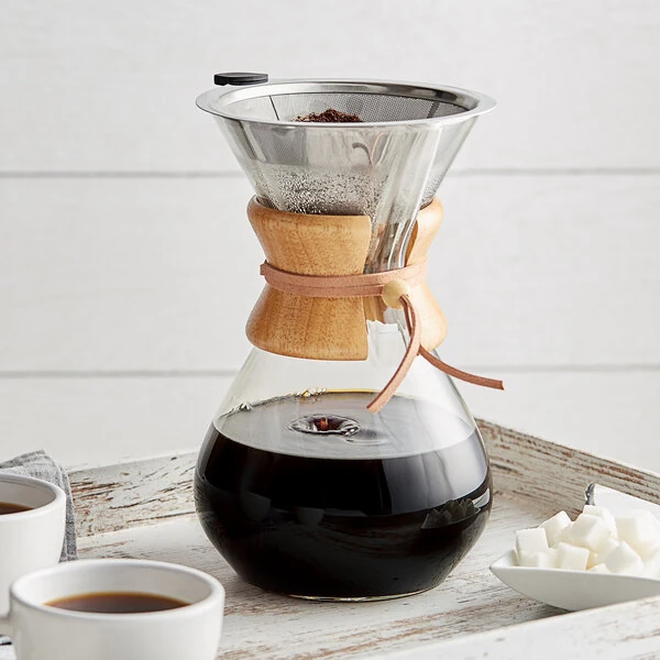 Acopa 6-Cup Glass Pour Over Drip Pot with Wood Collar