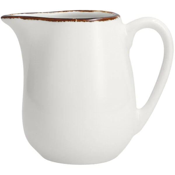Fortessa Basics by Zwiesel Fortessa Salt TechnoCeram 4.5 oz. Bright White China Creamer with Earth Hue Rim - 24/Case