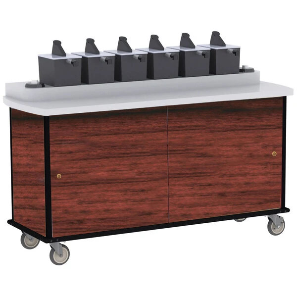 Lakeside 70530RM Red Maple Condi-Express 6 Pump Condiment Cart with (2) Cup Dispensers