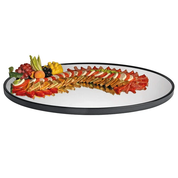 Cal-Mil RR322 24" x 32" Oval Mirror Tray with Raised Black Rim