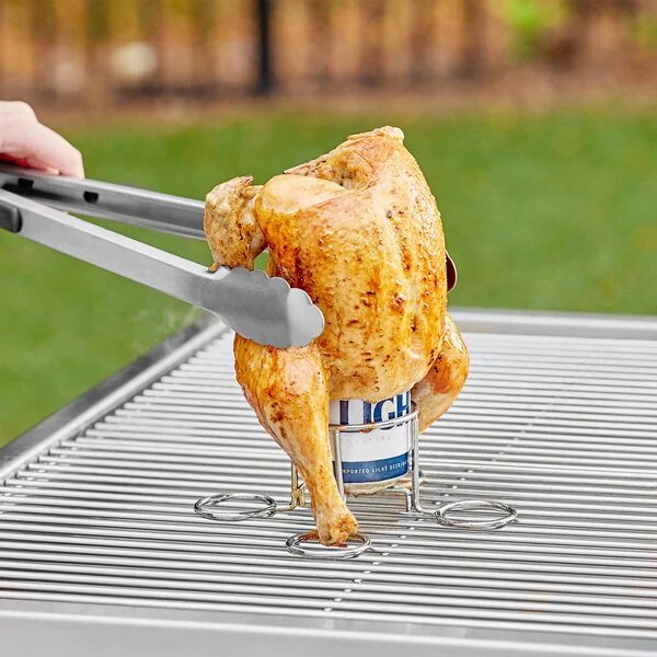 Mr. Bar-B-Q 7 5/8 inch x 7 5/8 inch Stainless Steel Beer Can Chicken Roaster
