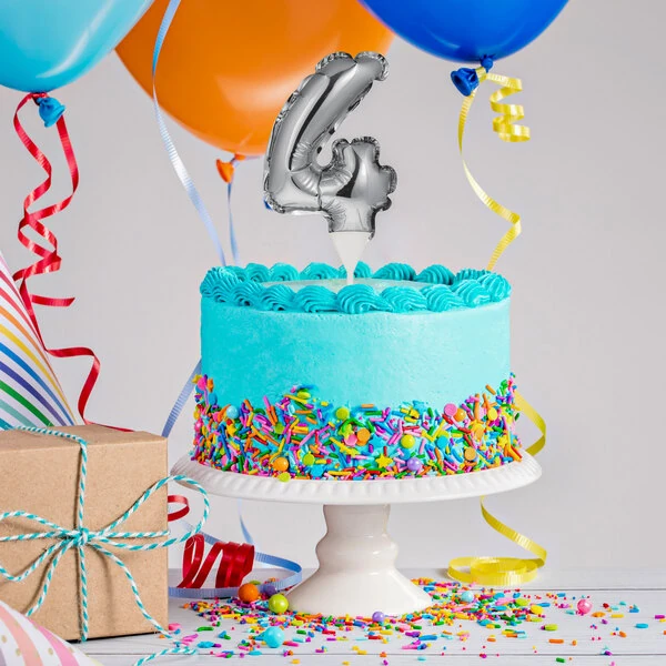 Creative Converting 337512 9" Silver "4" Balloon Cake Topper