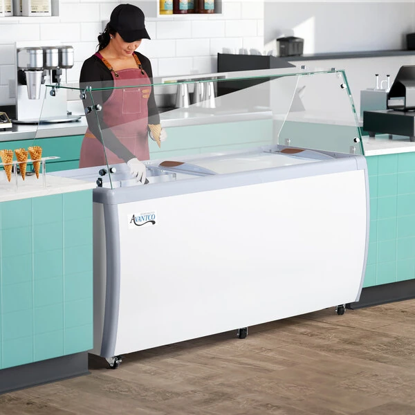 Avantco ADC-GEL-13F 71" Customizable 13 Pan Gelato Dipping Cabinet with Flat Sneeze Guard and Pans