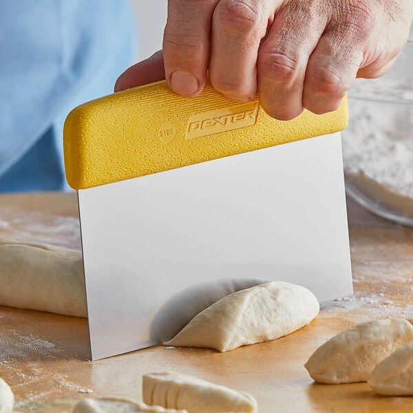 Dexter-Russell 17303Y Sani-Safe 6" x 4 5/8" High Carbon Stainless Steel Dough Cutter / Bench Scraper with Yellow Handle