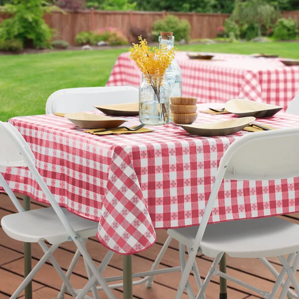 Choice 52" x 52" Burgundy Textured Gingham Vinyl Table Cover with Flannel Back
