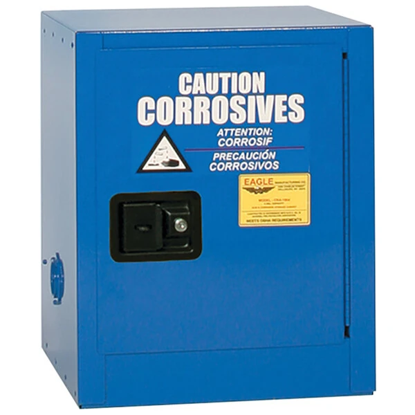 Eagle Manufacturing CRA1903X Blue Bench Top Metal Acid / Corrosive Safety Cabinet with Self-Closing Door, 2 Shelves, and 4 Gallon Capacity