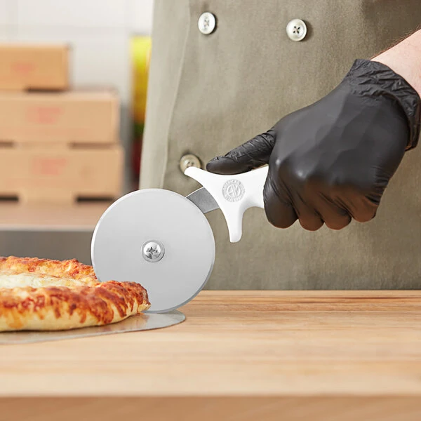 American Metalcraft 4" Stainless Steel Pizza Cutter with White Plastic Handle PIZW1