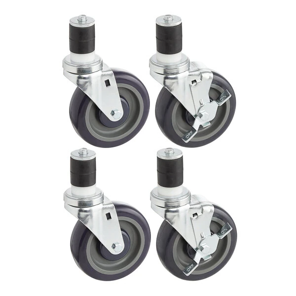 5 inch Heavy Duty Zinc Swivel Stem Casters for Work Tables and Equipment Stands - 4/Set