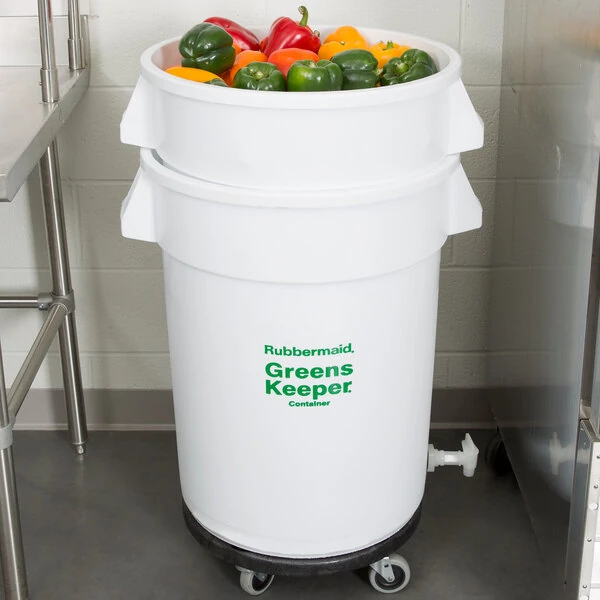 Rubbermaid® FG263600WHT BRUTE GreensKeeper 32 Gallon Vegetable Crisper Container with Lid and Dolly