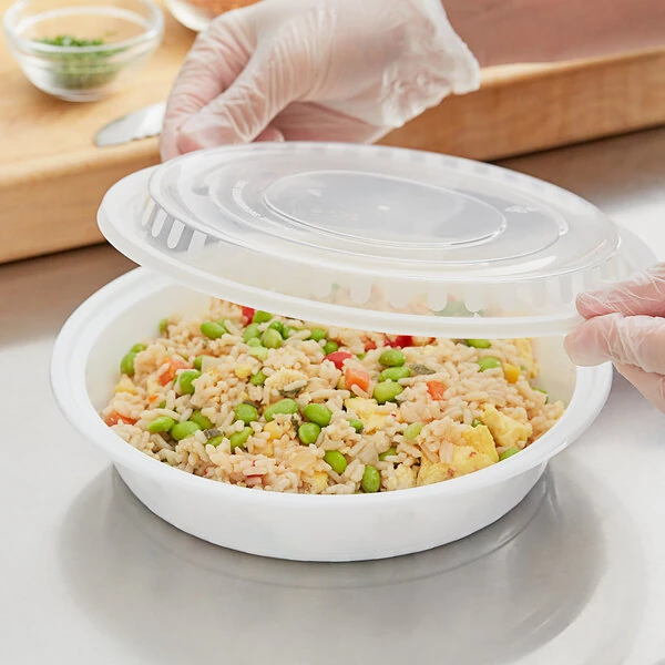 Choice 43 oz. White Round Microwavable Heavy Weight Container with Lid - 150/Case