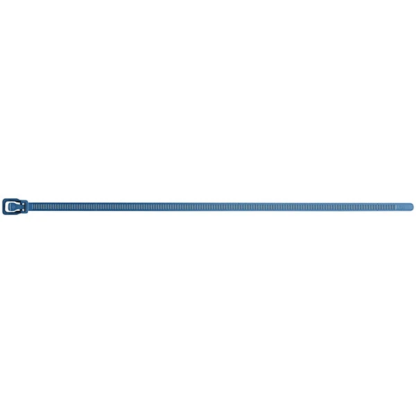 Retyz Metal Detectable EveryTie Blue 14" 50 lb. Tensile Strength (222N) 5.6 mm Strap Width Releasable / Reusable Cable Ties EVT-M14BL-TA - 100/Pack