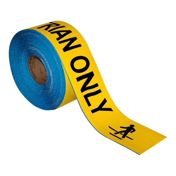 Superior Mark 4" x 100' Yellow / Black "Pedestrian Only" Safety Floor Tape