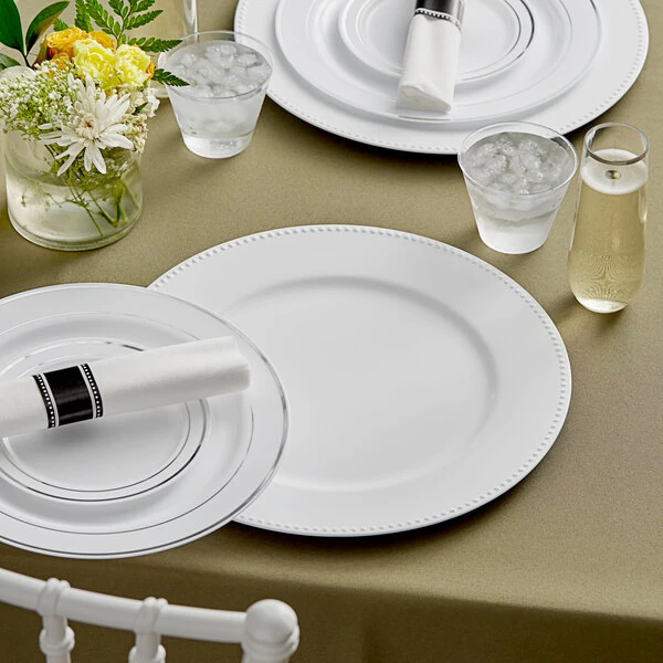 Choice 13" Round White Beaded Rim Plastic Charger Plate - 12/Case